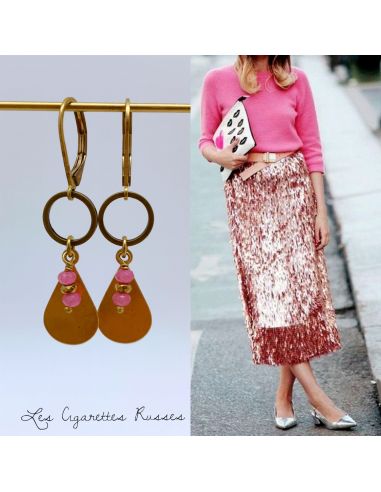 BO laiton goute plate et perles rose