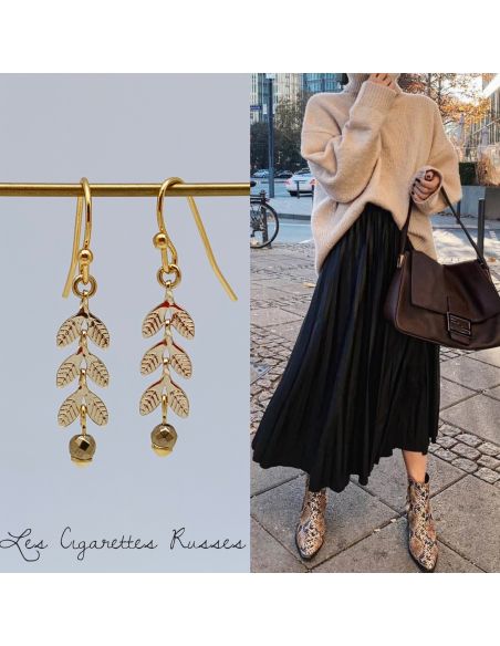 Boucles d'oreille épis dorés hématite