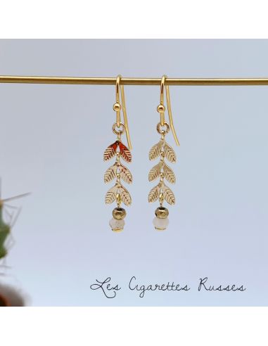 Boucles d'oreille épis dorés Jade rose très pâle