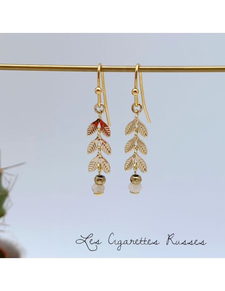 Boucles d'oreille épis dorés Jade rose très pâle