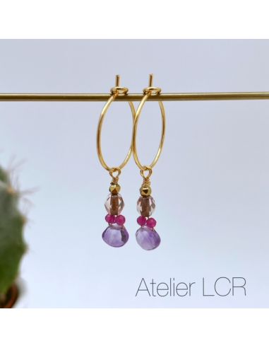 Créoles plaqué or goutte Amethyste, duo...