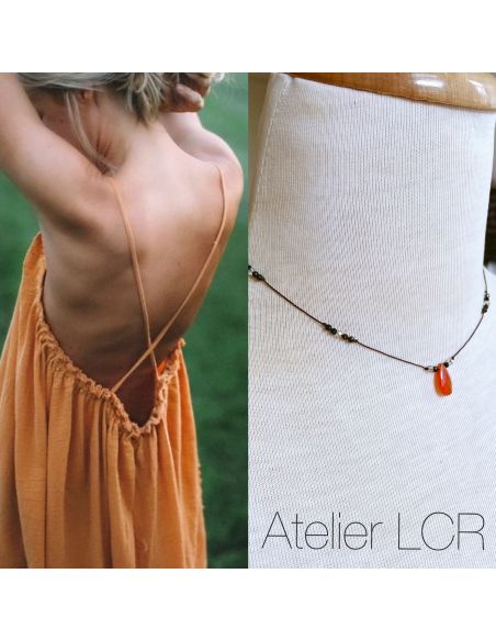 Ras du cou Coraline et Tourmaline sur corde