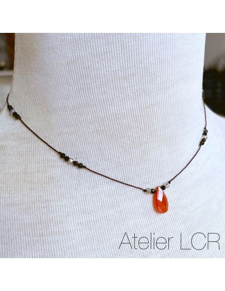 Ras du cou Coraline et Tourmaline sur corde
