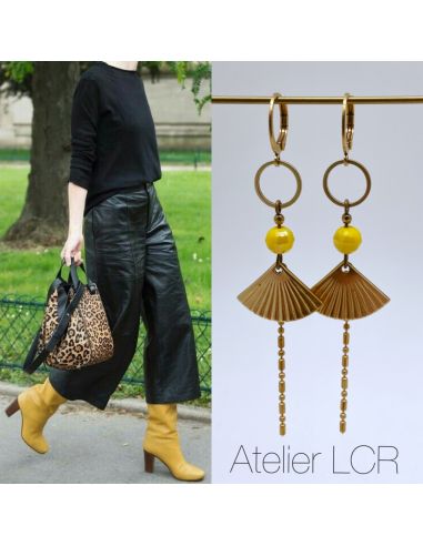 copy of Boucles d'oreille laiton perle jaune,...