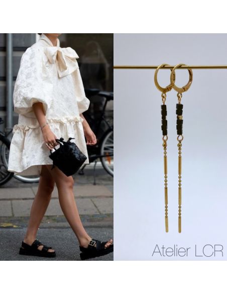 Boucles fine chaîne laiton, perles noires