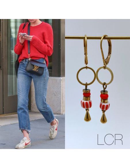 Boucles d'oreille laiton perles africaines rouges
