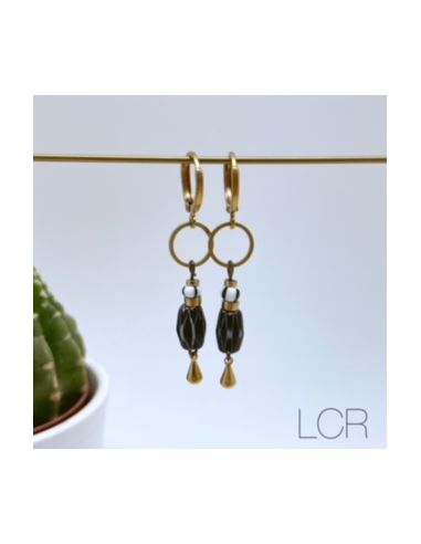 Boucles d'oreille laiton perles africaines noires