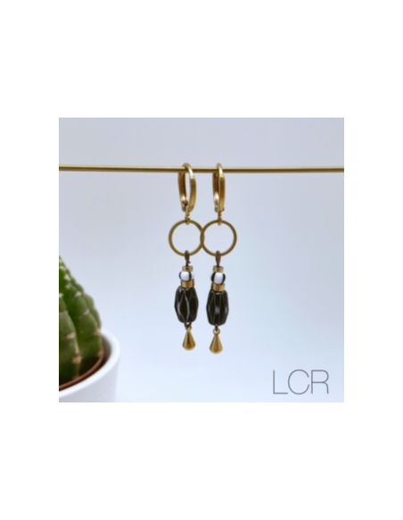 Boucles d'oreille laiton perles africaines noires