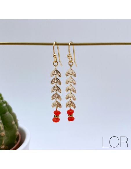 Boucles d'oreille longs épis dorés Jade orangé