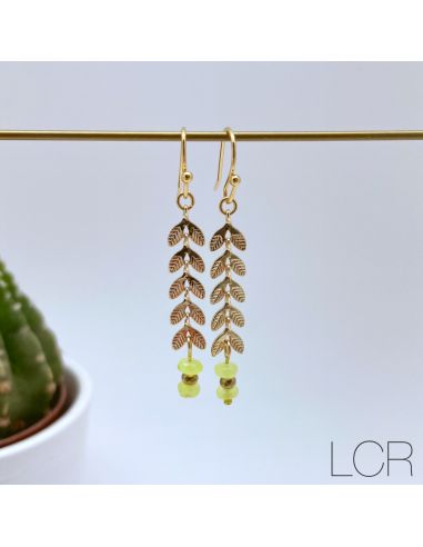 Boucles d'oreille longs épis dorés Jade jaune