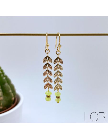 Boucles d'oreille longs épis dorés Jade jaune