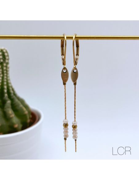 Boucles en laiton fine chaîne feuille, perles vieux rose
