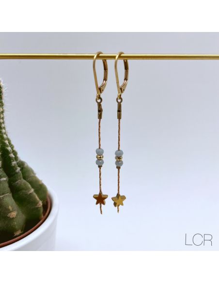 Boucles en laiton fine chaîne étoile, perles grises