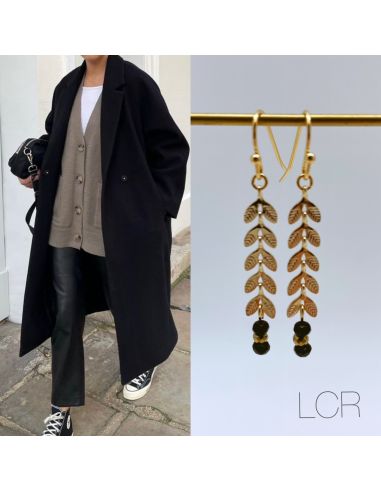 Boucles d'oreille longs épis dorés Jade noir