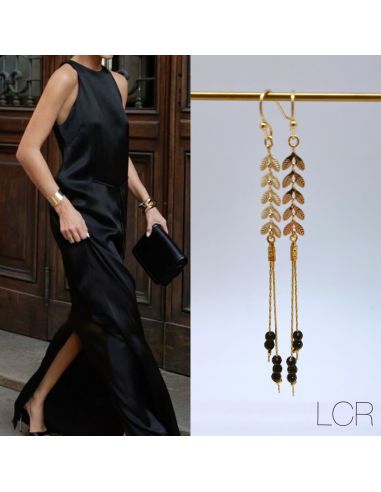 Boucles d'oreille plaqué or épis et Onyx