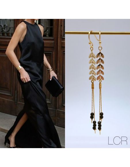 Boucles d'oreille plaqué or épis et Onyx