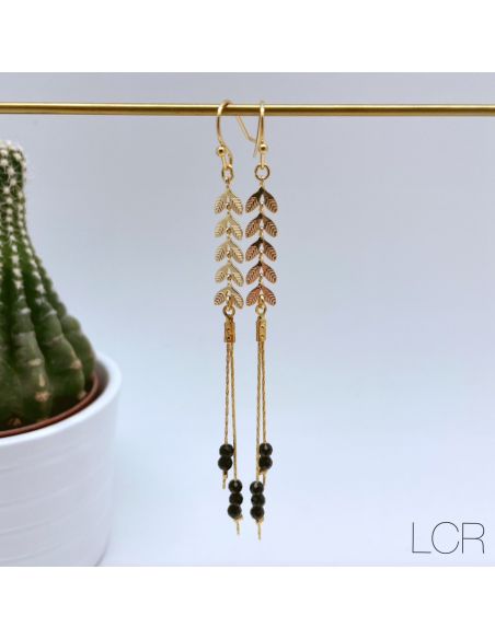 Boucles d'oreille plaqué or épis et Onyx