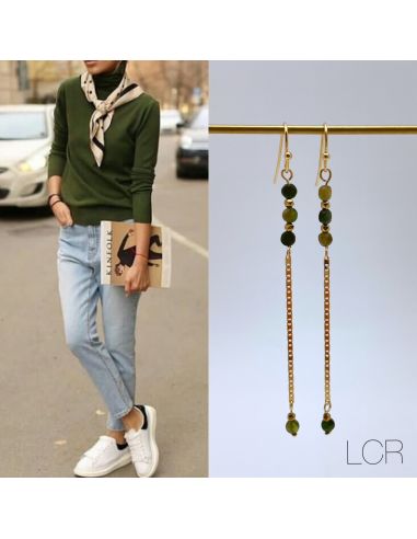 Boucles d'oreille plaqué or Tourmaline kaki