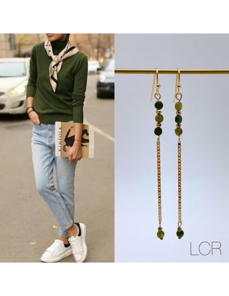 Boucles d'oreille plaqué or Tourmaline kaki