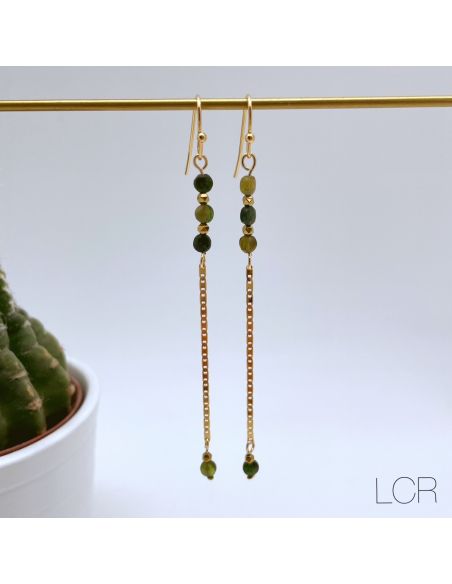 Boucles d'oreille plaqué or Tourmaline kaki