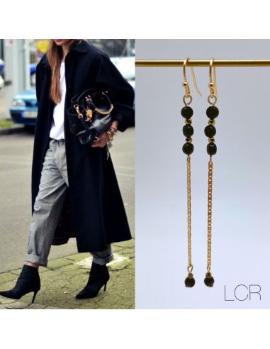 Boucles d'oreille plaqué or Tourmaline noire