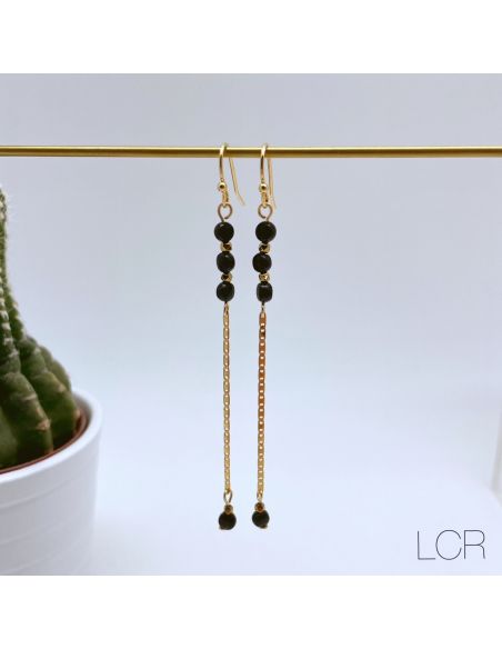 Boucles d'oreille plaqué or Tourmaline noire