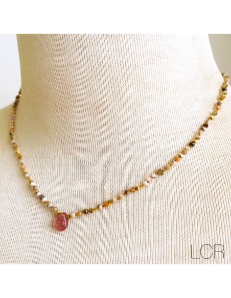 Ras du cou perles semi-précieuses goutte Tourmaline, petites pierres Opale multicolores sur corde