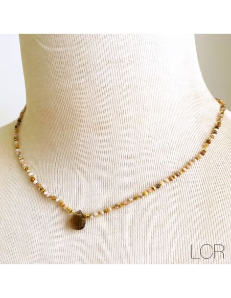 Ras du cou perles semi-précieuses goutte Quartz, petites pierres Opale multicolore sur corde