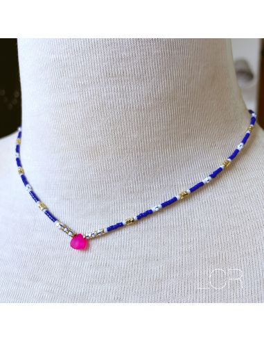 Ras du cou perles fines goutte Agate fuschia,...