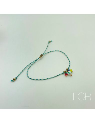 Bracelet corde bleu trio de perles africaine vert