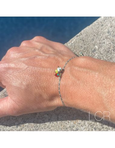Bracelet corde bleu trio de perles africaine vert