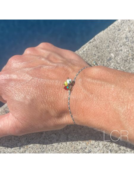Bracelet corde bleu trio de perles africaine vert