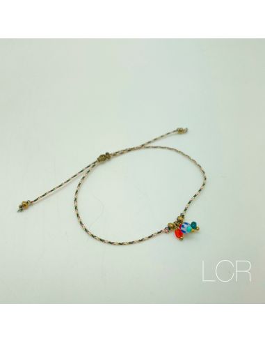 Bracelet corde rosé trio de perles africaine...