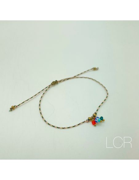 Bracelet corde rosé trio de perles africaine bleu et perle turquoise
