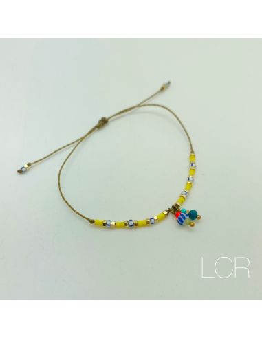Bracelet corde cirée perles miyuki jaunes et...