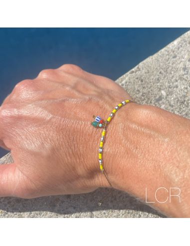 Bracelet corde cirée perles miyuki jaunes et...