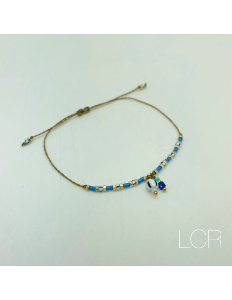 Bracelet corde cirée perles miyuki lavande et perles africaines