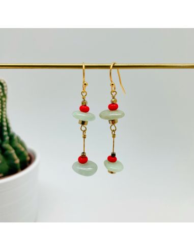 Boucles plaqué or  jade de Birmanie