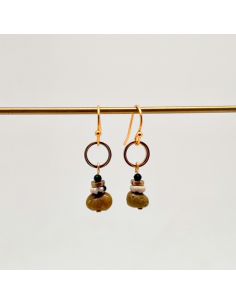 Boucles d'oreille plaqué or opale vert en galet