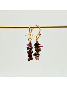 Boucles d'oreille plaqué or perles  tourmaline multicolore