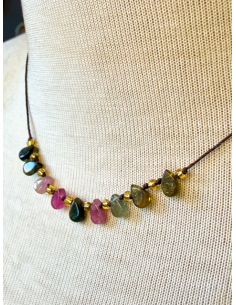 Ras du cou gouttes plates de tourmaline avec corde réglable 2