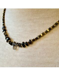 Ras du cou chaine dorée, obsidiennes irrégulières et... 2