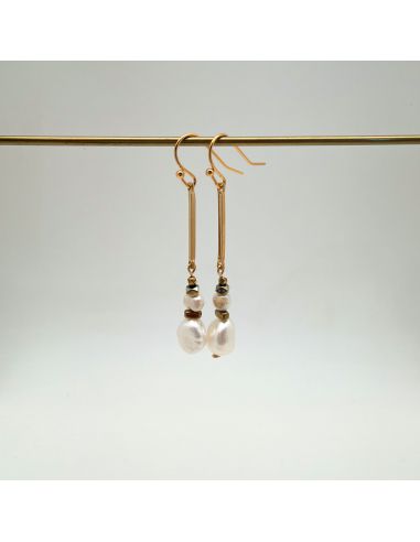 Boucles d'oreille tige plaqué or, perles de...