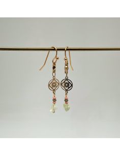 Boucles d'oreille piécette dorée et phrénite