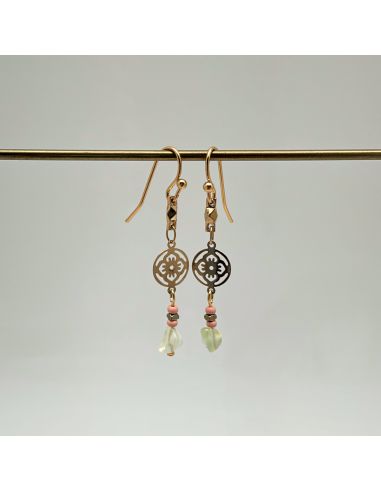 Boucles d'oreille piécette dorée et phrénite