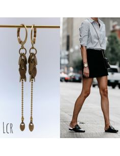 Boucles d'oreille feuillus et chaîne laiton