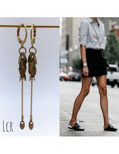 Boucles d'oreille feuillus et chaîne laiton
