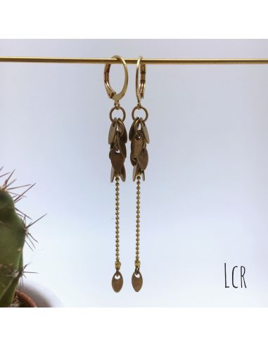 Boucles d'oreille feuillus et chaîne laiton