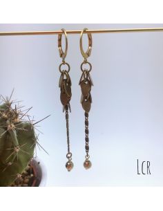 Boucles d'oreille chaîne feuillus, perle hématite 2