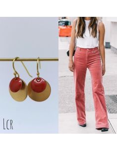 Boucles d'oreille pastille laiton, émail rouge